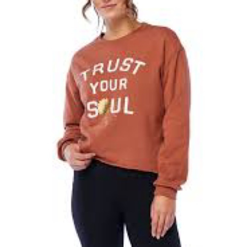 Spiritual Gangster Sz M Trust Your Soul Cropped Sweatshirt Rust Brown Gold Sun